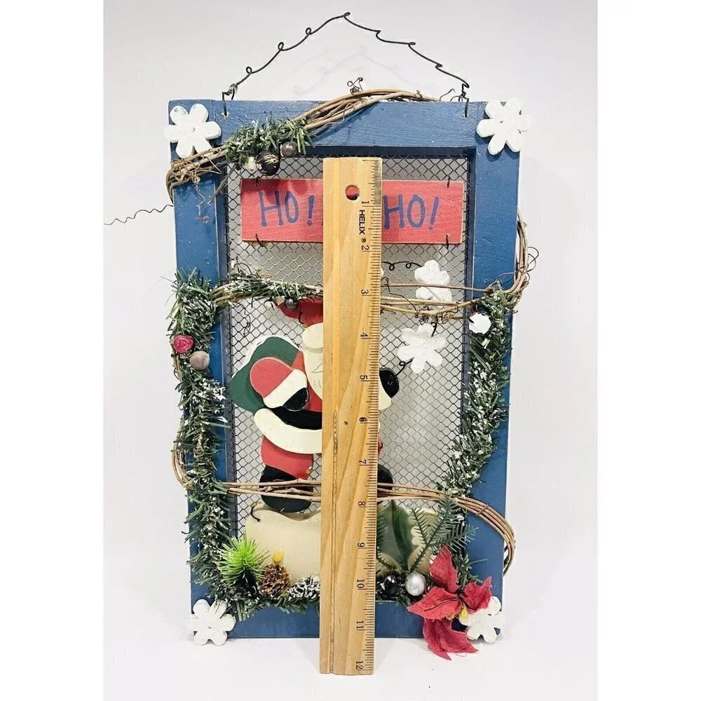 Christmas Santa Wall Hanging Wood Decor Sign HO HO HO Door Red White Blue